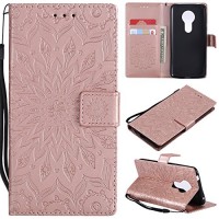 Moto G6 Play Case Moto G6 Forge Case Moto E5 Case Wallet Case PU leather Case Sun Flower Pattern Embossed Purse with Kickstand Flip Cover Card Holders Hand Strap for Moto G6 Play Rose Gold - B07GNGJMP8